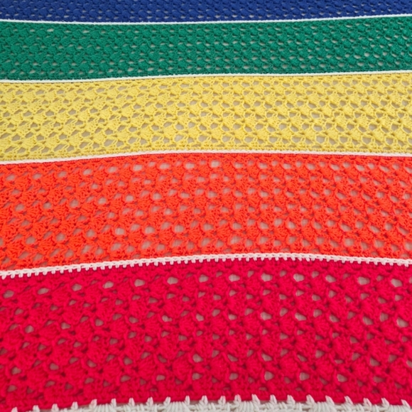 Vintage Rainbow Striped Crochet Throw Blanket / Retro Granny - Picture 2 of 7